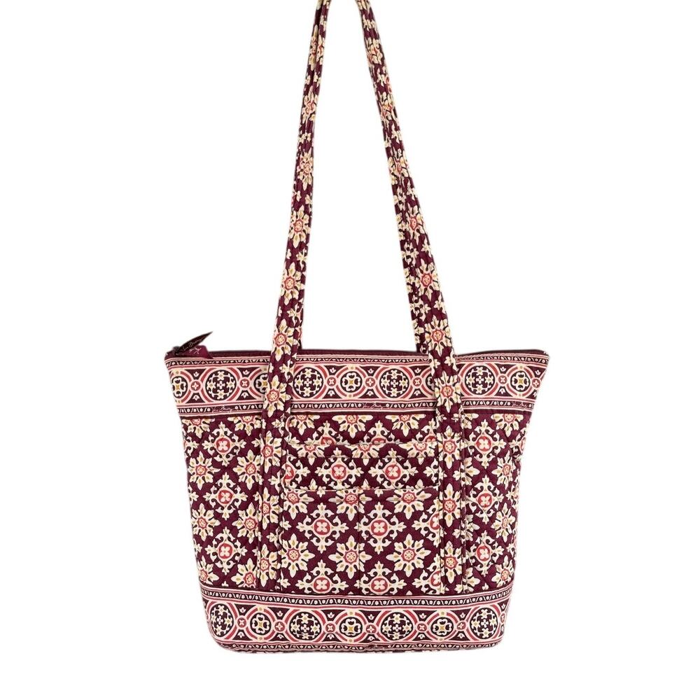 Vera Bradley Burgundy Tote Bag Quilted Cotton Large Shoulder Bag Retired 2006